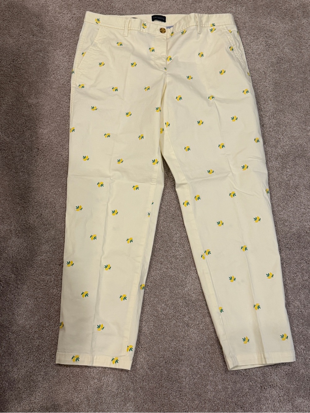 Talbots Cream Chinos with Yellow Embroidered Motifs